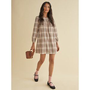 Reformation Plaid Mini Dress - Brown and Cream